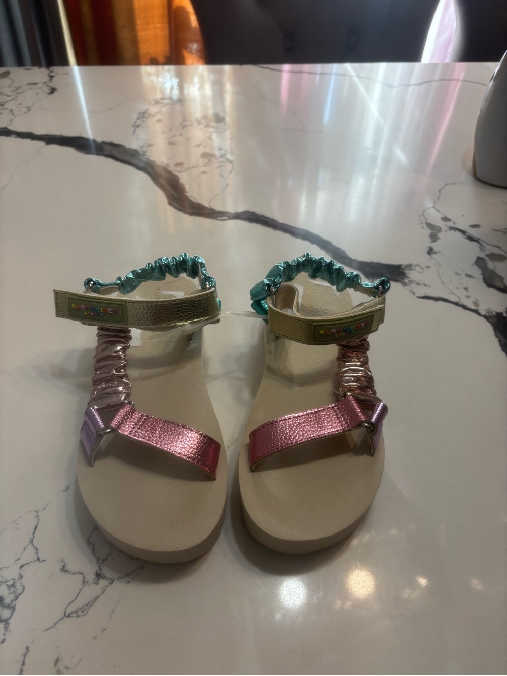 Kurt Geiger Metallic Pink and Teal Kids Sandals